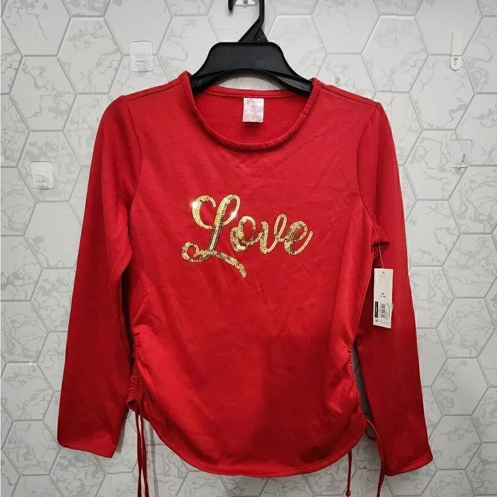 New Valentine's Day Sequins Junior Long Sleeve Shirt Junior Size M (7-9) Red